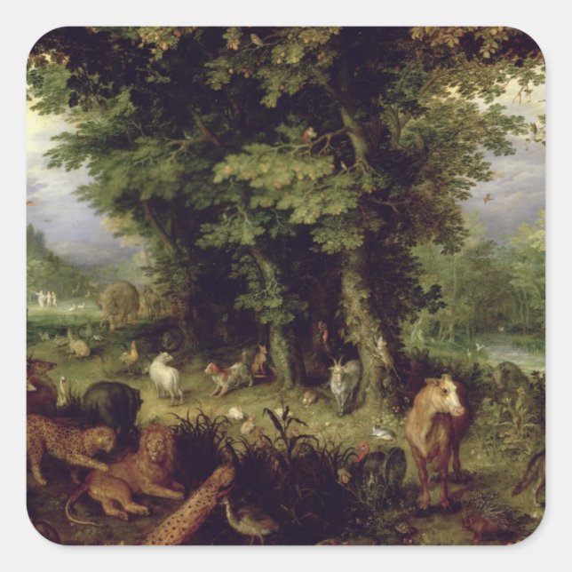 Earth or The Earthly Paradise, 1607-08 (oil on cop Square Sticker (Front)