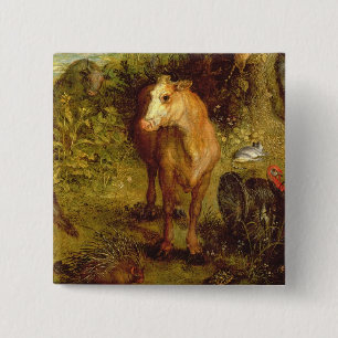 Earth or The Earthly Paradise, detail of a cow, po 15 Cm Square Badge