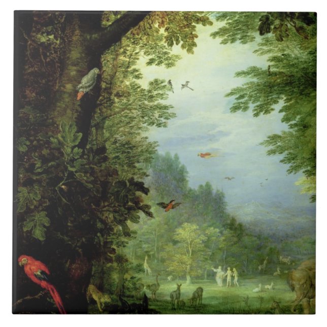 Earth or The Earthly Paradise, detail of Adam and Ceramic Tile (Front)