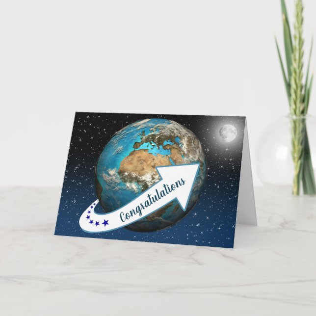 Earth Orbit With Moon Birthday Card (Front)