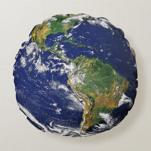 Earth Pillow-Featuring BOTH sides of our Planet! Round Cushion (Front)