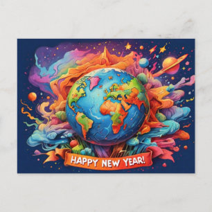 Earth pshchedelic colours happy new year  postcard