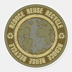 Earth Recycled Grunge Classic Round Sticker