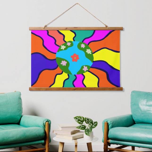 Earth Retro Vibes Art Hanging Tapestry (Living Room)