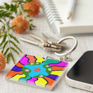 Earth Retro Vibes Art Key Ring