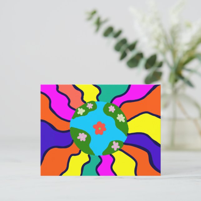 Earth Retro Vibes Art Postcard (Standing Front)