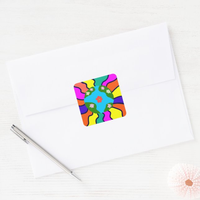 Earth Retro Vibes Art Square Sticker (Envelope)