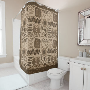 Earth Rhythms- Ethnic African Pattern in Brown Shower Curtain