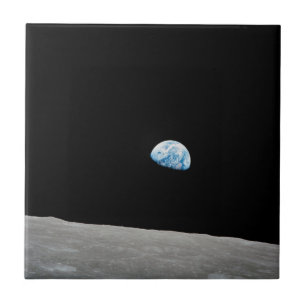 Earth Rising Above The Lunar Horizon. Ceramic Tile