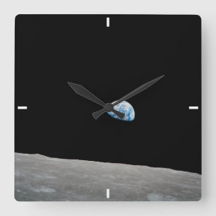 Earth Rising Above The Lunar Horizon. Square Wall Clock