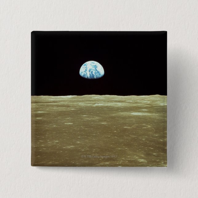 Earth rising over Moon 15 Cm Square Badge (Front)