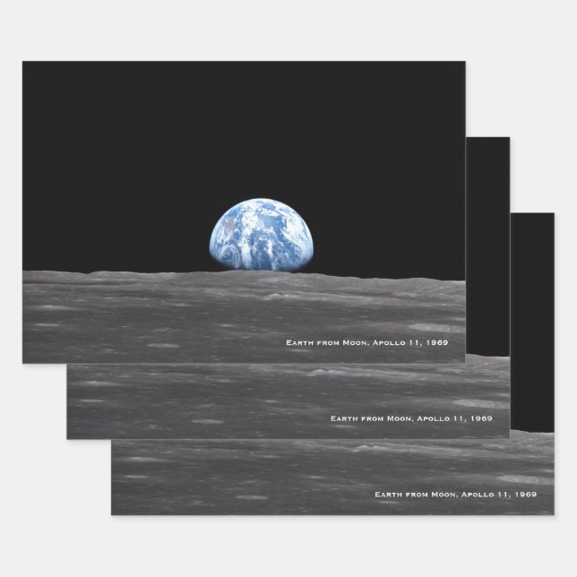 Earth Rising Over Moon, Apollo 11, 1969 Wrapping Paper Sheet (Set)