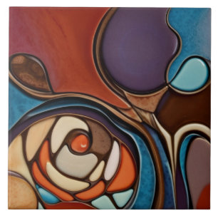 Earth Rose Faux Stained Glass Mosaic Abstract Art Ceramic Tile