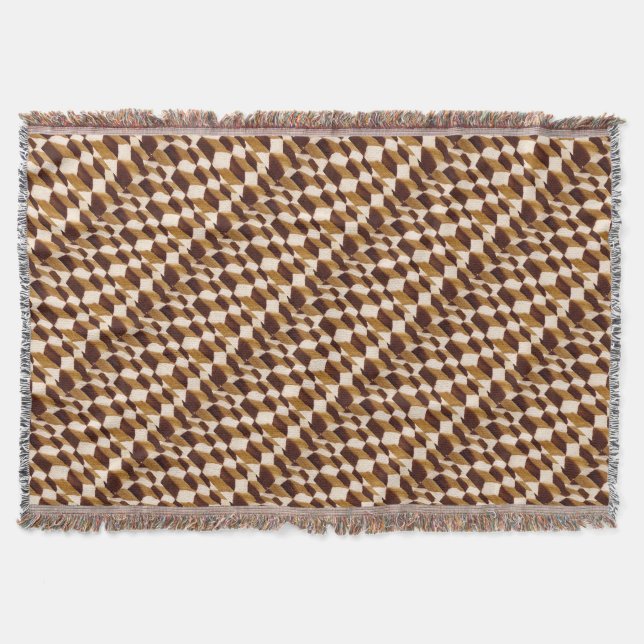 Earth Shades Abstract Geometric Pattern Throw Blanket (Front)