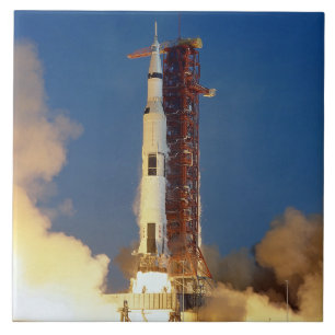 Earth Shakes as Saturn V Blazes Skyward to Moon Ceramic Tile