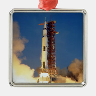 Earth Shakes as Saturn V Blazes Skyward to Moon Metal Ornament