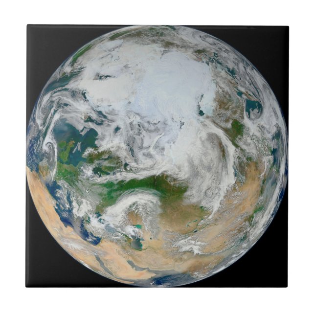Earth Showing The Arctic, Europe And Asia. Ceramic Tile (Front)