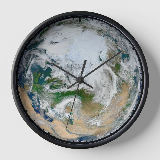Earth Showing The Arctic, Europe And Asia. Clock (Front)