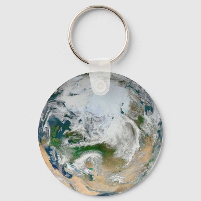 Earth Showing The Arctic, Europe And Asia. Key Ring (Front)