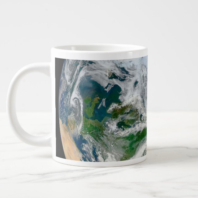 Earth Showing The Arctic, Europe And Asia. Large Coffee Mug (Left)