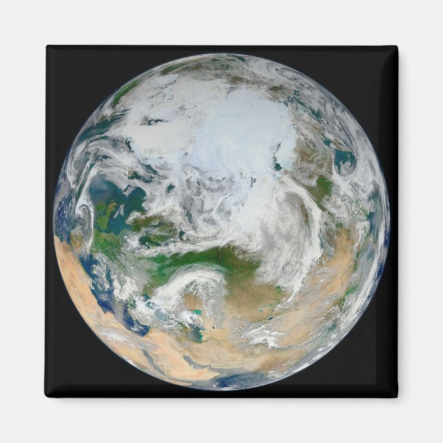 Earth Showing The Arctic, Europe And Asia. Magnet (Front)