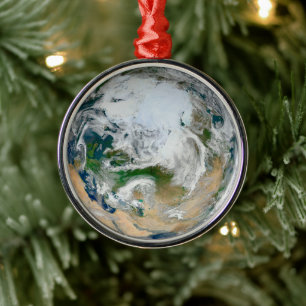 Earth Showing The Arctic, Europe And Asia. Metal Ornament