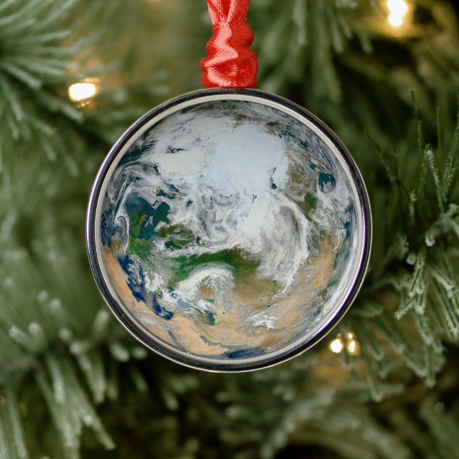 Earth Showing The Arctic, Europe And Asia. Metal Ornament (Tree)