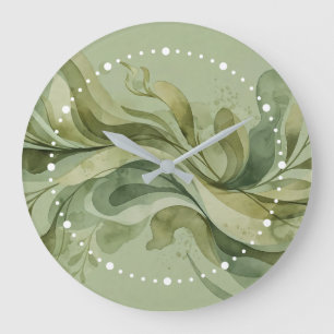 Earth Song Flowing Abstract Sage & Olive Greens Large Clock
