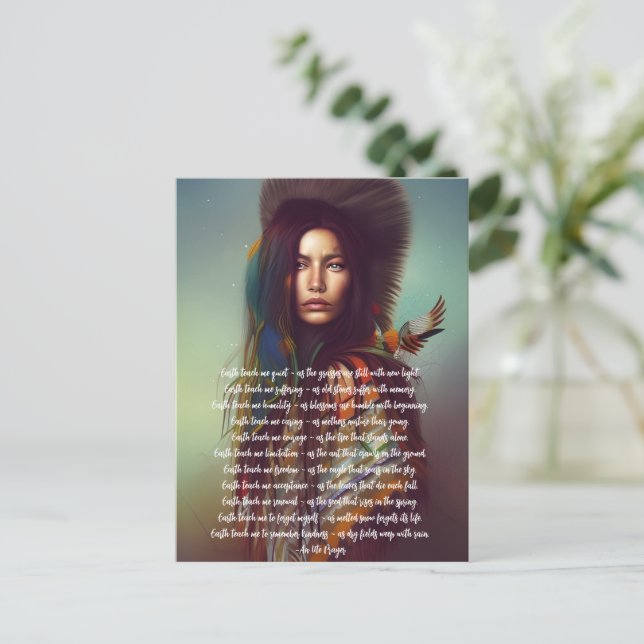 Earth Teach Me Prayer Indigenous Woman   Postcard (Standing Front)
