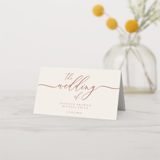 Earth Terracotta Ivory Script Font Seating Table Place Card (Back)