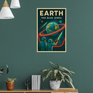 Earth: The Blue Jewel – Vintage Space Exploration Poster