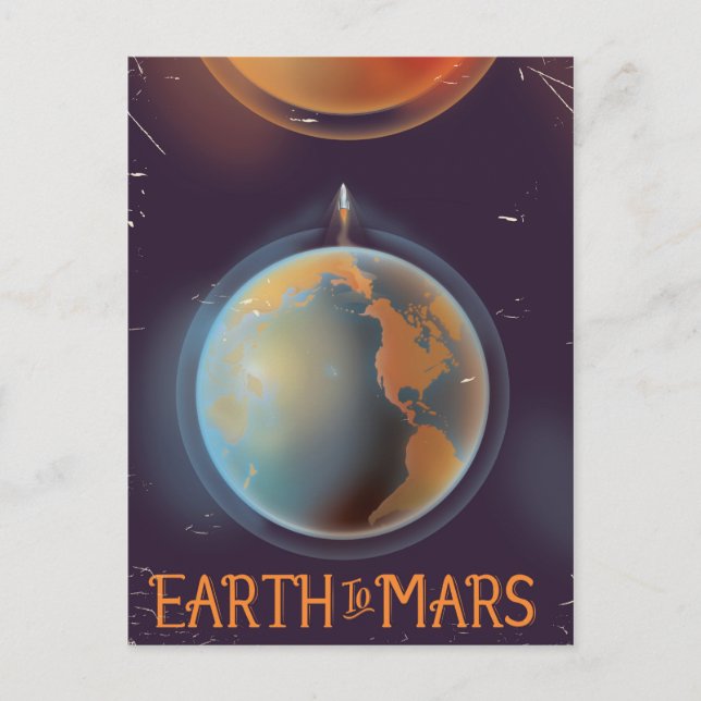 Earth To Mars Retro Sci-fi poster Postcard (Front)