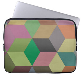 Earth Tone 3D Geometric Cube Pattern Laptop Sleeve