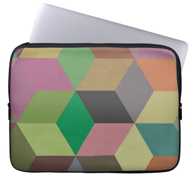 Earth Tone 3D Geometric Cube Pattern Laptop Sleeve (Front)