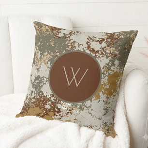 Earth Tone Abstract Grunge Minimalist Monogram Cushion