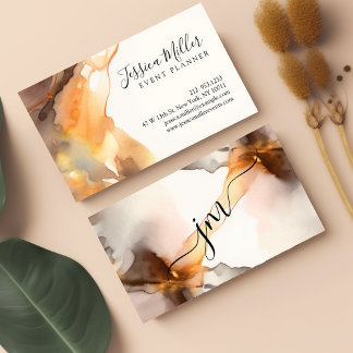 Earth-Tone And Gold Abstract Watercolor Monogram   Business Card