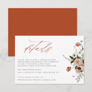 Earth-tone Autumn Floral Wedding Details Card