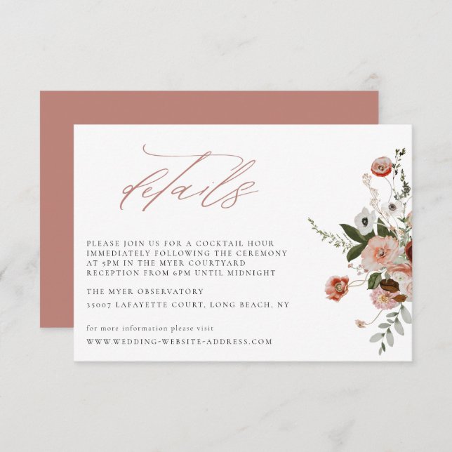 Earth-tone Autumn Floral Wedding Details Card (Front/Back)