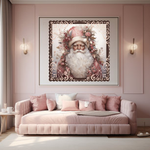 Earth Tone Black Santa with Delicate Pink Flowers Poster