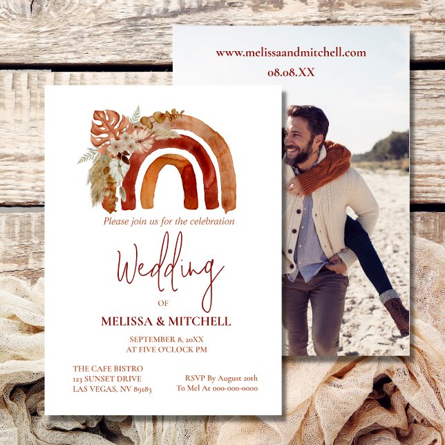 Earth Tone Boho Rainbow Tropical Wedding Photo Invitation (Creator Uploaded)