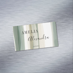 Earth tone Boho Retro Script Abstract Wavy Lines Magnetic Business Card