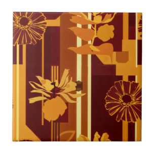 Earth Tone Botanical Floral Pattern Ceramic Tile