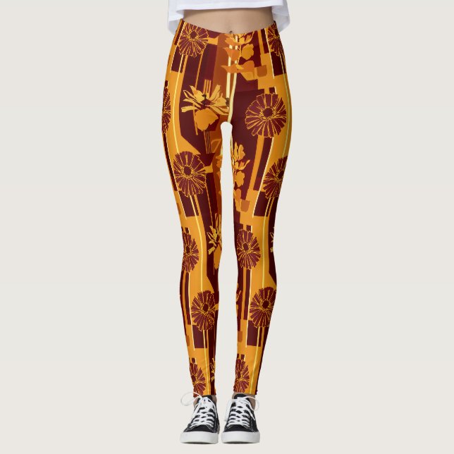 Earth Tone Botanical Floral Pattern Leggings (Front)