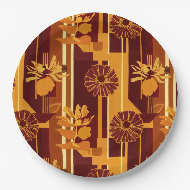 Earth Tone Botanical Floral Pattern Paper Plate (Front)