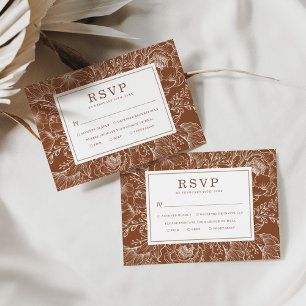 Earth Tone Botanical Floral Wedding RSVP Card