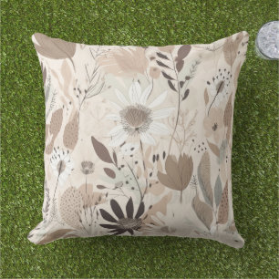 Earth Tone Floral Brown Cream Sage Throw Pillow 
