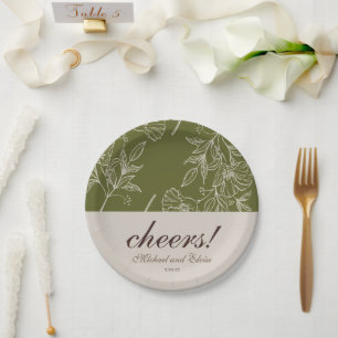 Earth Tone Floral Cheers! Wedding Coaster Favour Paper Plate