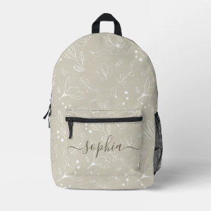 Earth-tone flowers and leaves Neutral Personalised Printed Backpack