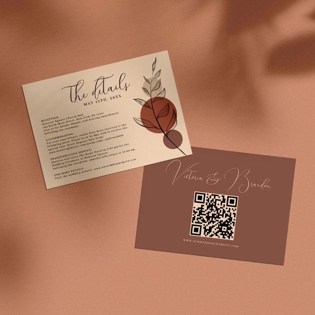 Earth Tone Foliage Terracotta Wedding QR Details Enclosure Card (Creator Uploaded)