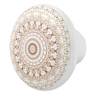 Earth Tone Geometric Mandala Pattern Ceramic Knob